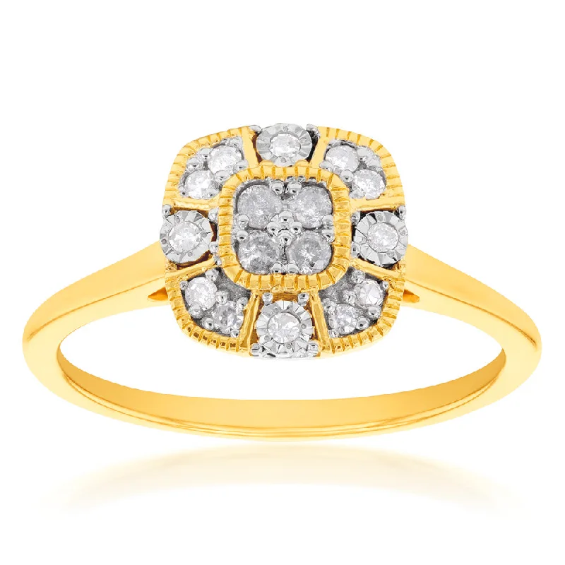 Buy More, Save More – Special Jewelry Discounts 9ct Yellow Gold Cushion Shape Cluster Diamond Ring Buy More, Save More – Special Jewelry Discounts 9ct Yellow Gold Cushion Shape Cluster Diamond Ring