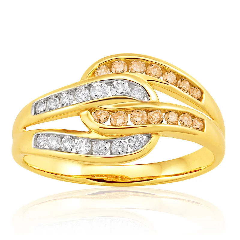 Australian Diamond 9ct Yellow Gold Loop Diamond Ring (TW=50pt)