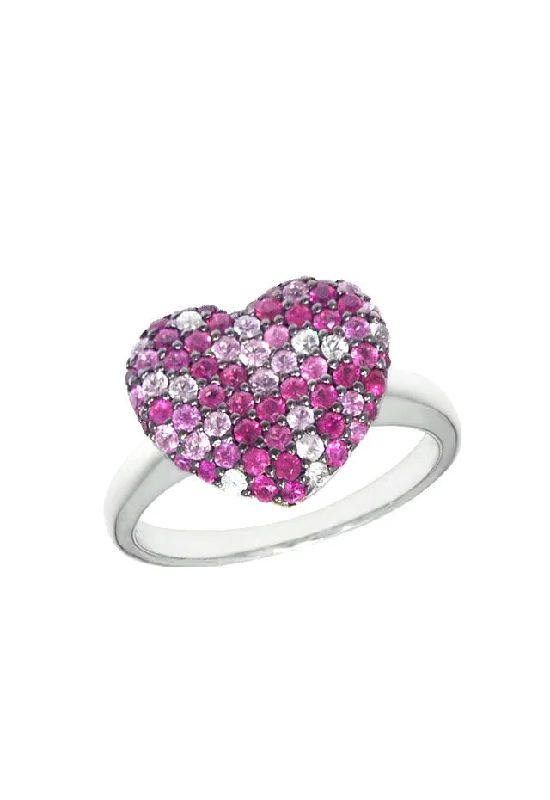 925 Sterling Silver Pink Sapphire Splash Heart Ring, 1.28 TCW