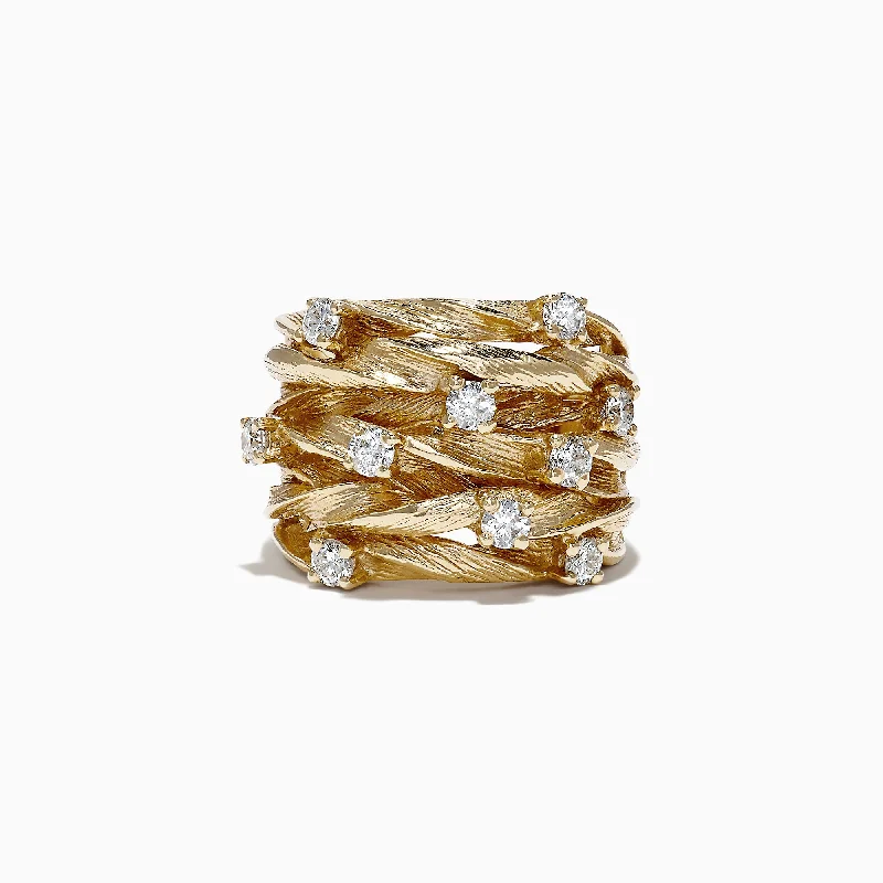 D'Oro 14K Yellow Gold Diamond Ring, 0.98 TCW