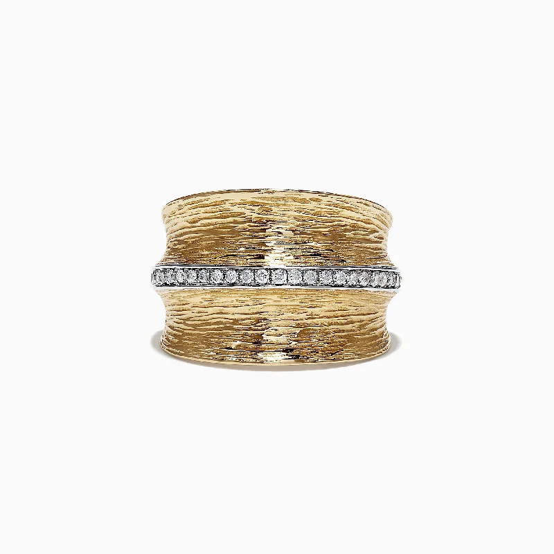 D'Oro 14K Yellow Textured Gold Diamond Ring, 0.24 TCW