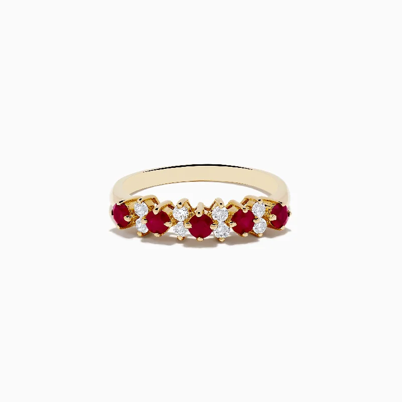 14K Yellow Gold Ruby and Diamond Band, 0.76 TCW