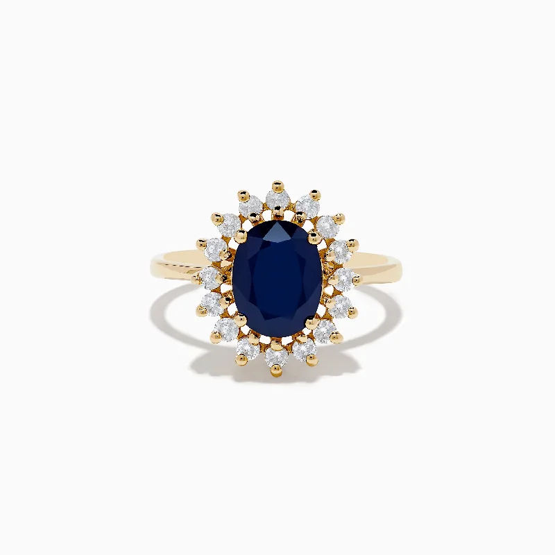 14K Yellow Gold Blue Sapphire and Diamond Ring, 2.29 TCW