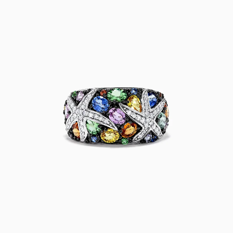 Watercolors 14K White Gold Multi Sapphire and Diamond Ring, 3.75 TCW