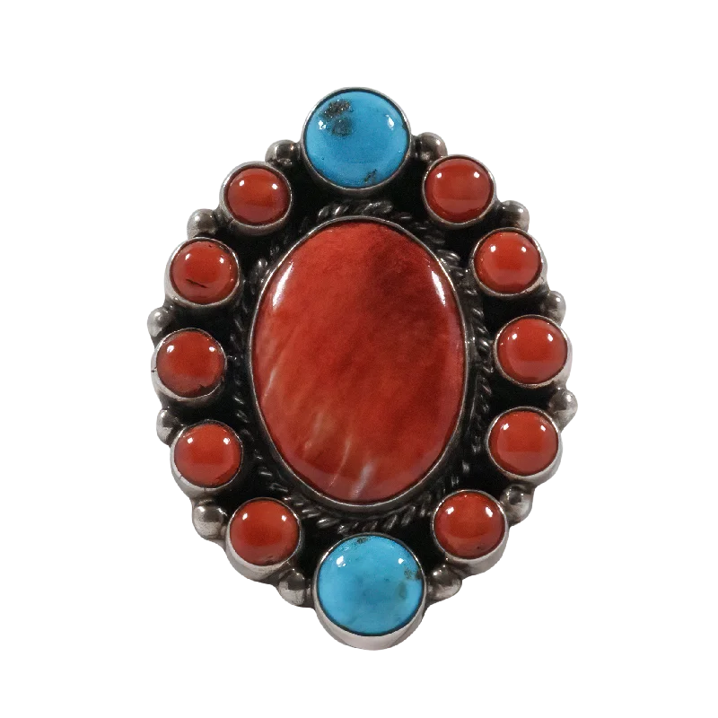 Coral, Spiny Oyster Shell, & Kingman Turquoise Ring | Geraldine James