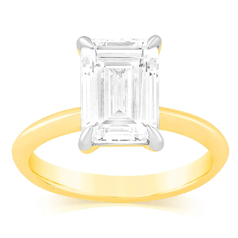 Luminesce Lab Grown Certified 3 Carat Diamond Emerald Cut Engagement Ring in 18ct Yellow Gold