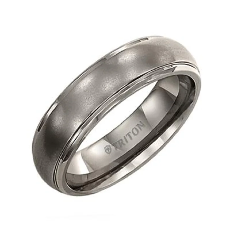 Men's Titanium 6mm Step Edge Dome Satin Center Wedding Band