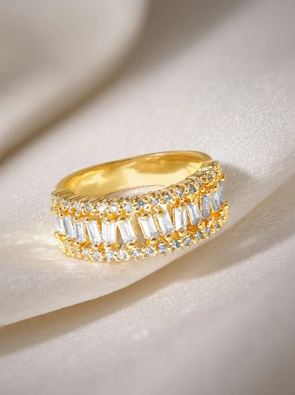 Exclusive Online Discounts On Stylish Jewelry Rubans 18K Gold-Plated Baguette Zircons Studded Finger Ring Exclusive Online Discounts On Stylish Jewelry Rubans 18K Gold-Plated Baguette Zircons Studded Finger Ring