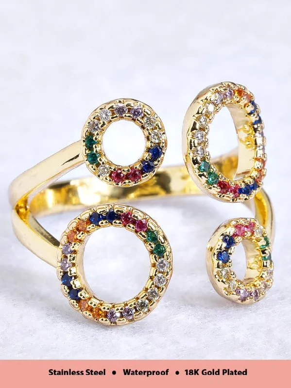 Rubans Voguish 24k Gold-Plated Multi-Coloured CZ Studded Adjustable.