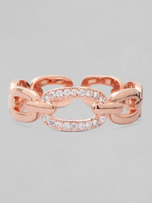 Rubans Voguish Rose Gold Plated High Polish Ring With Studded Ad.