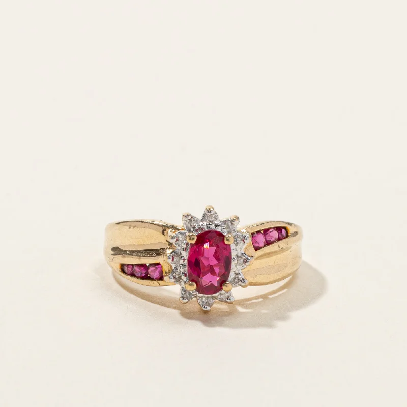 Synthetic Ruby & Diamond Cocktail Ring | 0.50ctw | 0.06ctw | SZ 5 |