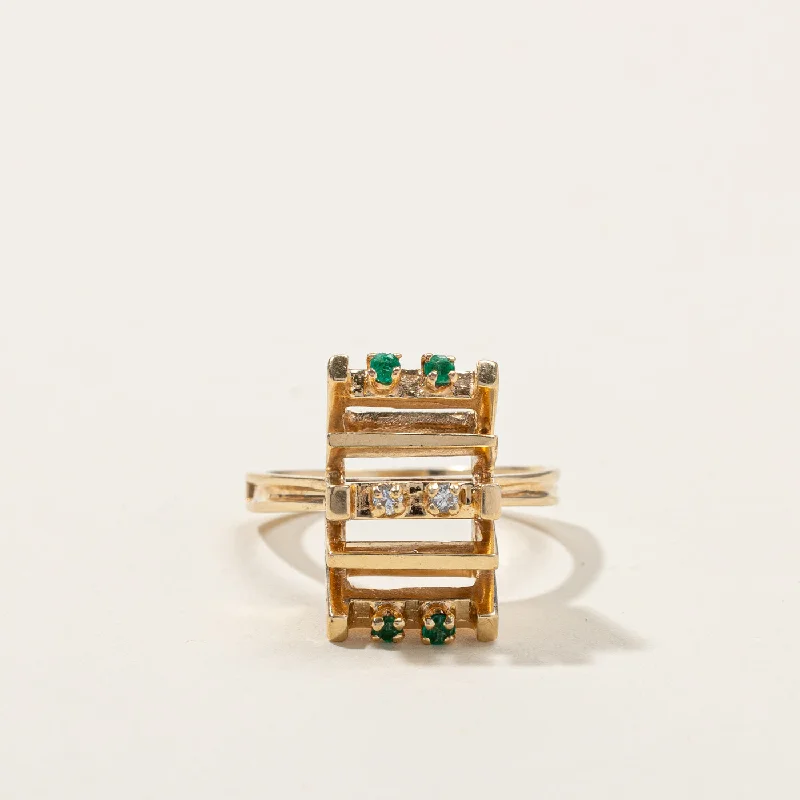 Textured Emerald & Diamond Ring | 0.08ctw | 0.04ctw | SZ 7.5 |