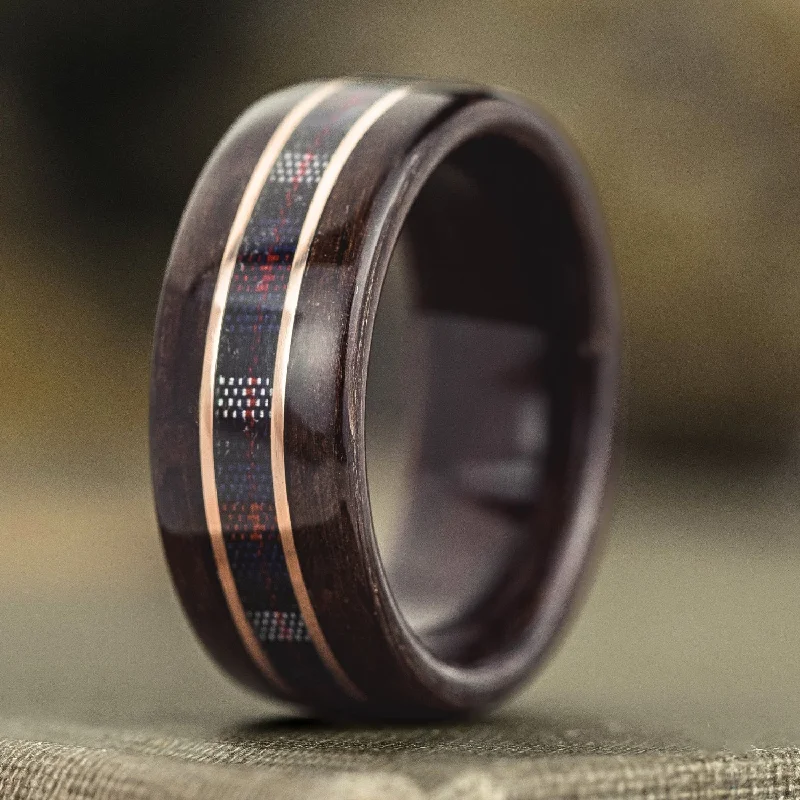 Exclusive Online Discounts On Stylish Jewelry (In-Stock) The MacKenzie Tartan | Men's Rosewood Wedding Band with Tartan & Dual 14k Rose Gold Inlays - Size 10 | 9mm Wide Exclusive Online Discounts On Stylish Jewelry (In-Stock) The MacKenzie Tartan | Men's Rosewood Wedding Band with Tartan & Dual 14k Rose Gold Inlays - Size 10 | 9mm Wide