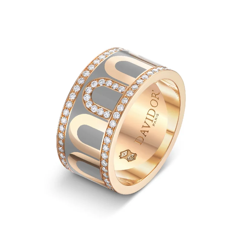 Limited Stock On Premium Jewelry At Low Prices L'Arc de DAVIDOR Ring GM, 18k Rose Gold with Anthracite Lacquered Ceramic and Porta Diamonds Limited Stock On Premium Jewelry At Low Prices L'Arc de DAVIDOR Ring GM, 18k Rose Gold with Anthracite Lacquered Ceramic and Porta Diamonds