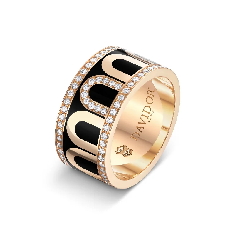 Versatile Layering Jewelry For Effortless Chic L'Arc de DAVIDOR Ring GM, 18k Rose Gold with Caviar Lacquered Ceramic and Porta Diamonds Versatile Layering Jewelry For Effortless Chic L'Arc de DAVIDOR Ring GM, 18k Rose Gold with Caviar Lacquered Ceramic and Porta Diamonds