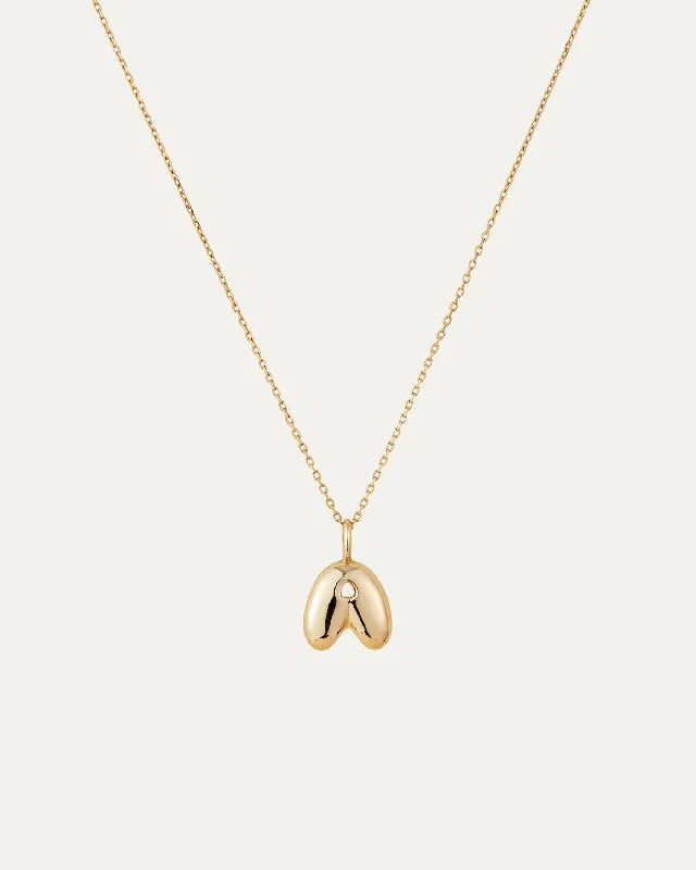 14K Gold Bubble Letter Necklace - A