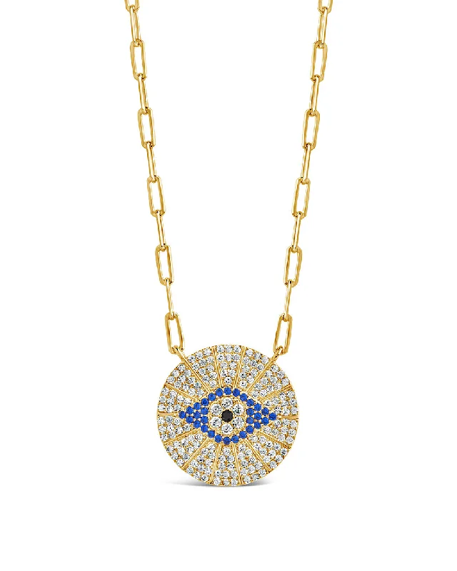 CZ Evil Eye Disk Pendant Necklace