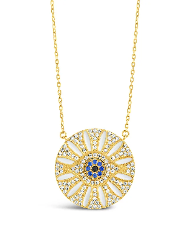 CZ Evil Eye & Enamel Petal Pendant Necklace