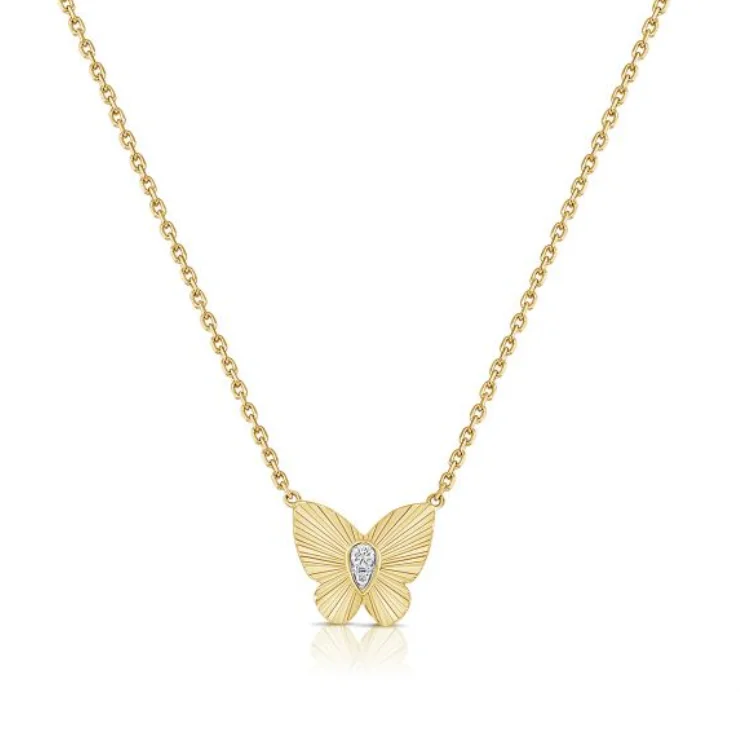 Waterproof Stainless Steel Jewelry For Lasting Beauty Fluted Butterfly Diamond Necklace