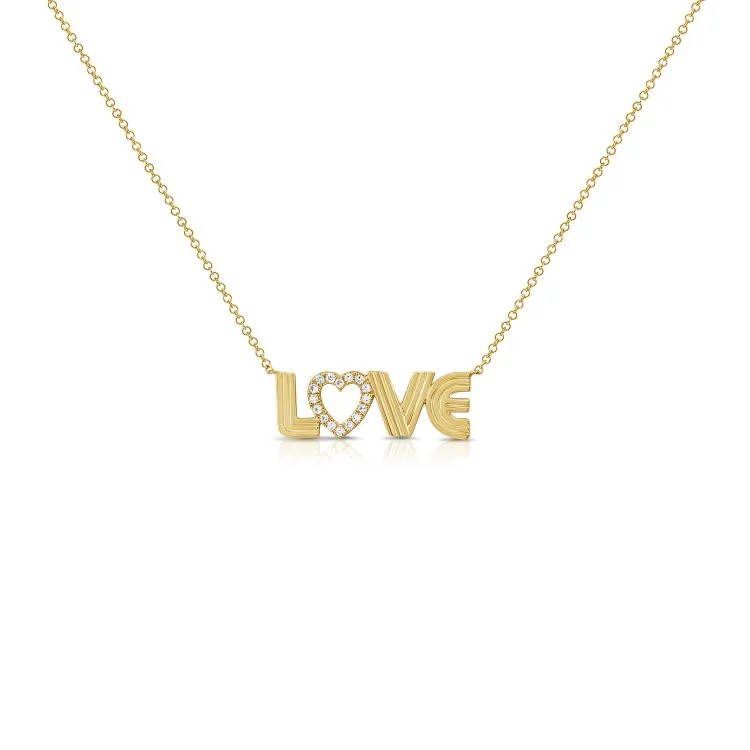 Fluted Diamond LOVE Necklace