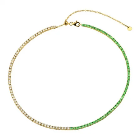 Half Diamond Half Gemstones Adjustable Tennis Necklace