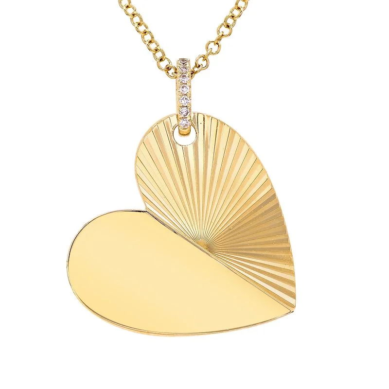 Half Fluted Half Solid Heart Diamond Necklace