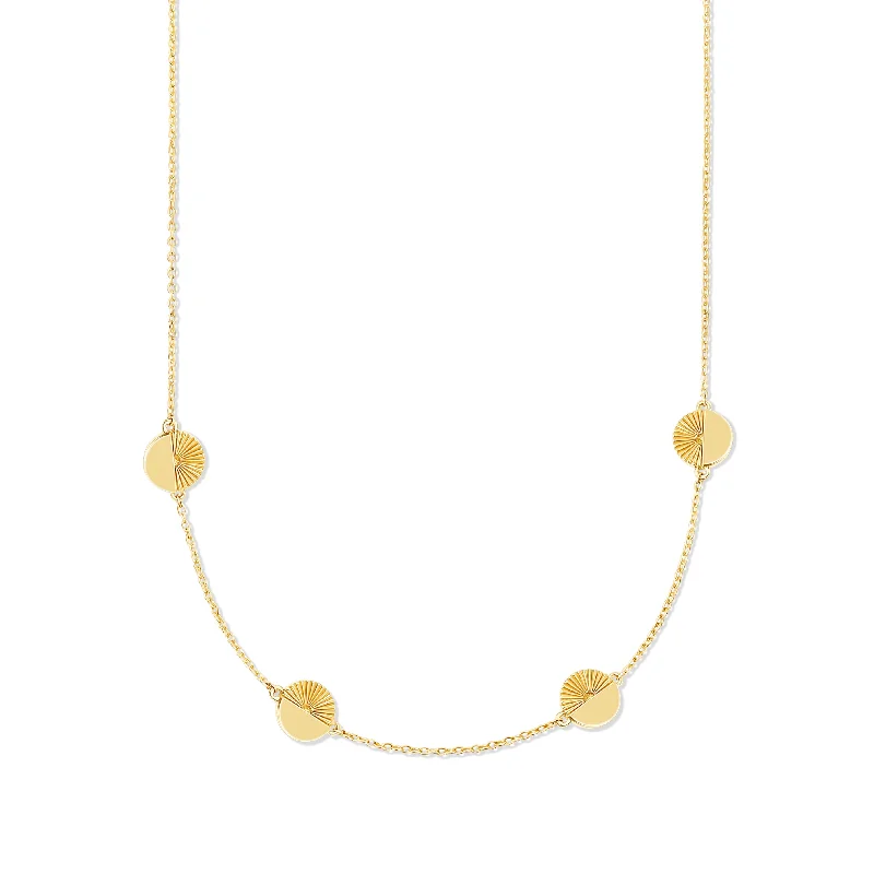 Half Fluted Half Solid Station Disc Necklace