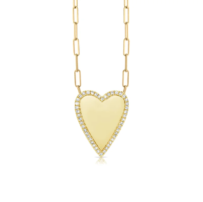 Pave Outline Heart Paperclip Necklace