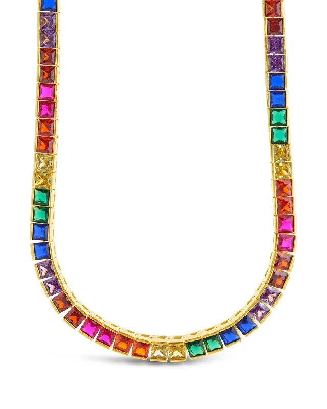 Rainbow Square CZ Tennis Necklace