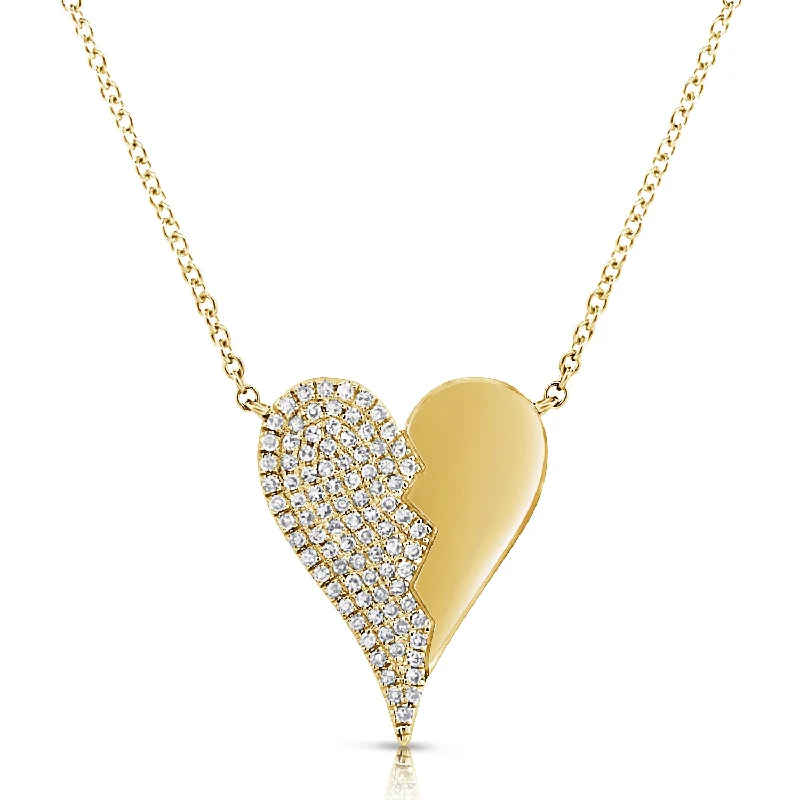 Split Elongated Pave Heart Necklace