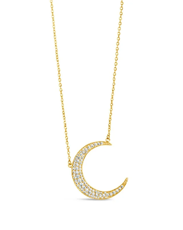 Unique Jewelry Designs Now At Discounted Rates Stationed CZ Crescent Pendant Necklace