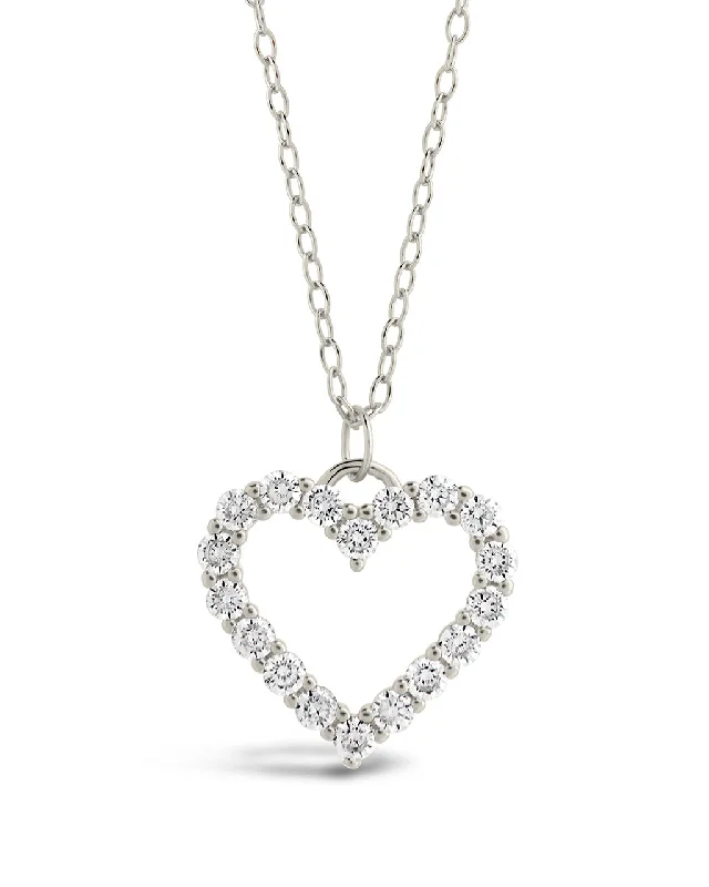 Sterling Silver Cubic Zirconia Outline Heart Pendant Necklace