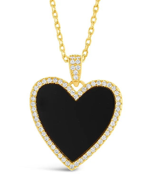 Tara CZ & Onyx Heart Pendant Necklace