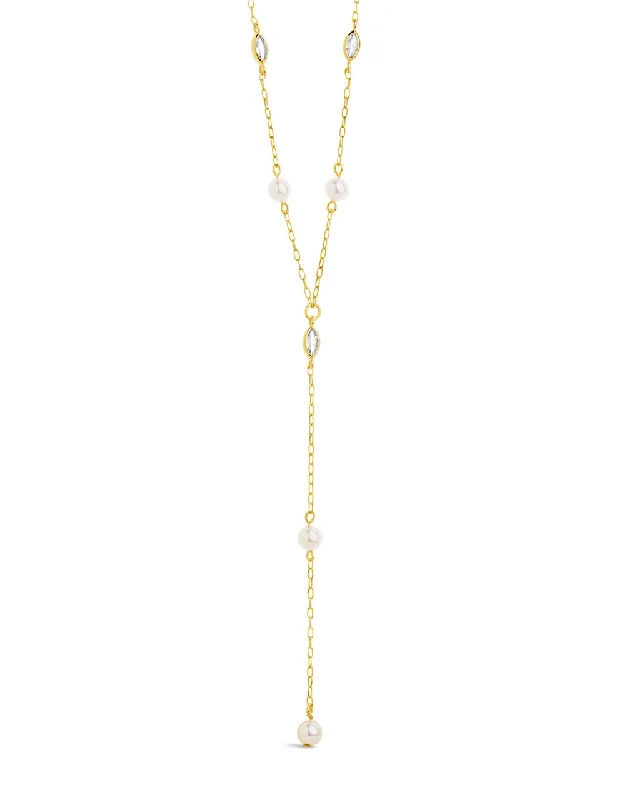 Tyra CZ & Pearl Lariat Necklace