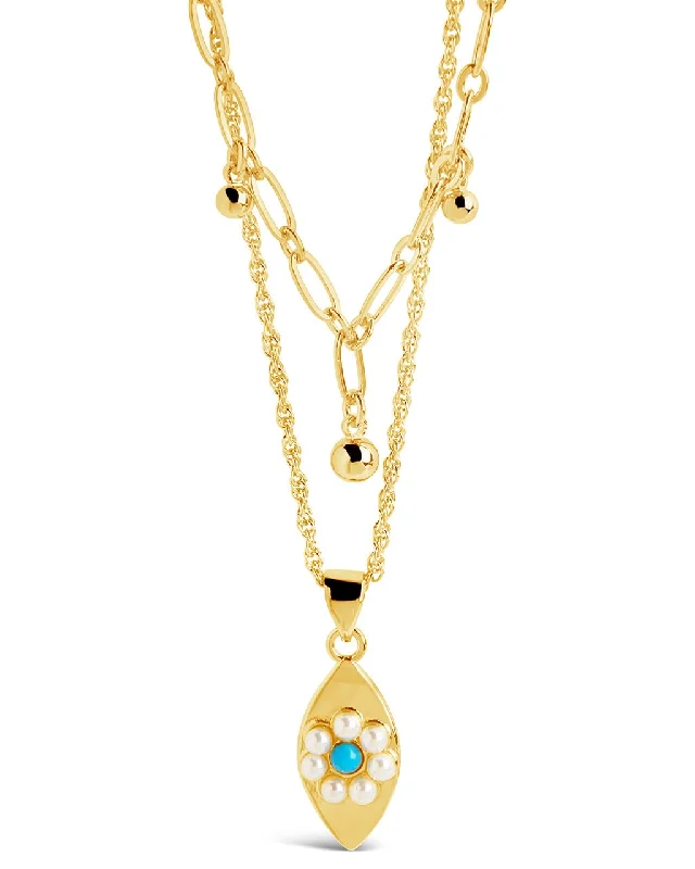 Varuna Turquoise Evil Eye Charm & Chain Layered Necklace