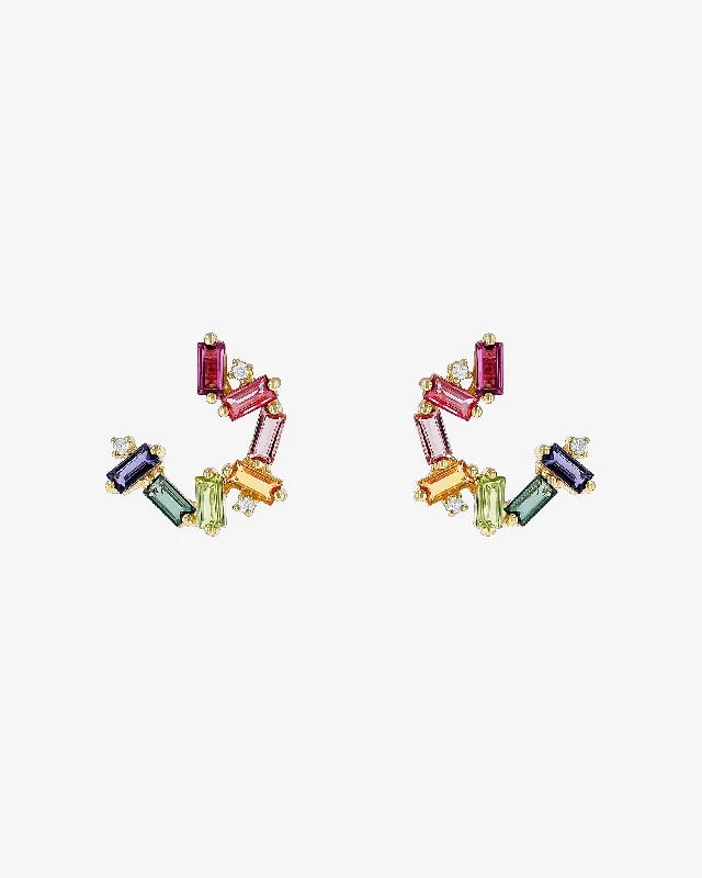 Amalfi Burst Rainbow Sideways Mini Hoops