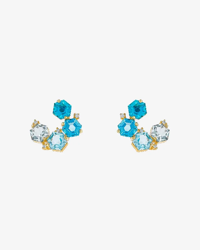 Amalfi Hexagon Cut Blue Mix Sideways Mini Hoops