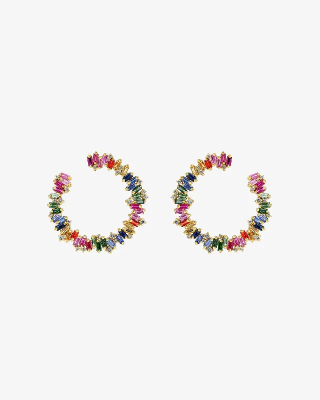 Bold Burst Rainbow Sapphire Sideways Midi Hoops