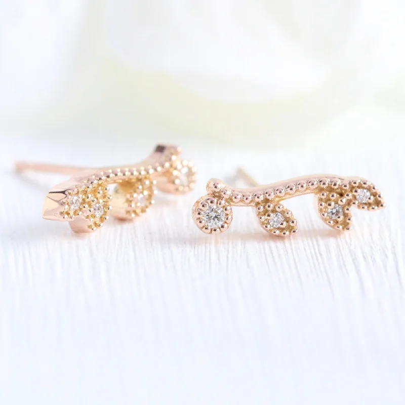 Final Call For Exquisite Jewelry At Reduced Rates Curved Leaf Diamond Earrings in 14k Gold Crawler Earrings Studs Final Call For Exquisite Jewelry At Reduced Rates Curved Leaf Diamond Earrings in 14k Gold Crawler Earrings Studs
