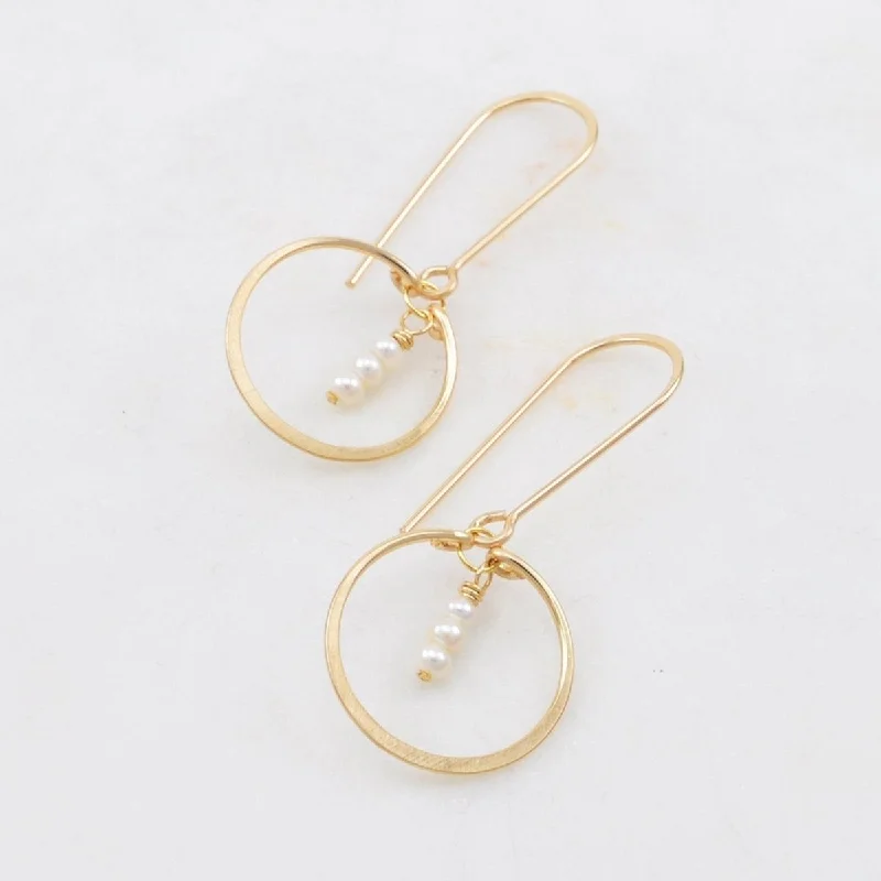 Petite Circle Gem Drop Earrings with Fresh Water Pearls