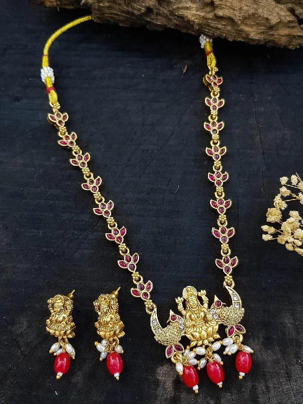 Bold And Beautiful Jewelry Now At Irresistible Prices Premium Gold plated Trending Laxmi designs Short AD/zercon necklace set Bold And Beautiful Jewelry Now At Irresistible Prices Premium Gold plated Trending Laxmi designs Short AD/zercon necklace set