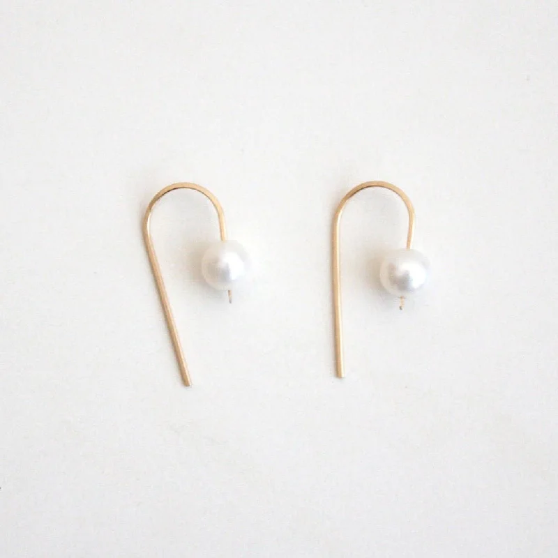 Short Arc Threader Earrings with Large Pearl