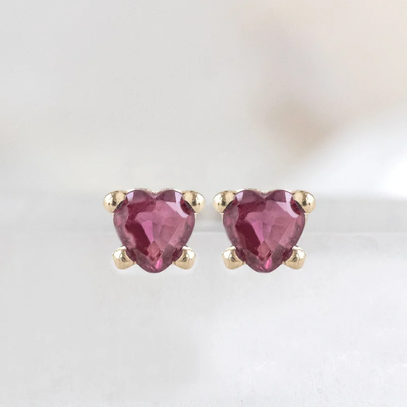 Classic And Modern Jewelry Styles On Sale The Teensy Ruby Heart Studs | 14K Yellow Gold Classic And Modern Jewelry Styles On Sale The Teensy Ruby Heart Studs | 14K Yellow Gold