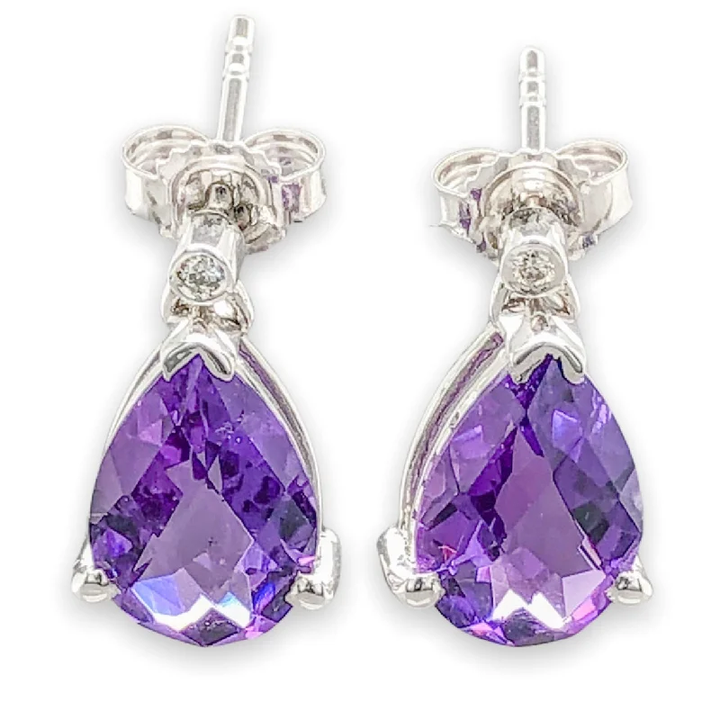 Luxury Jewelry Now At Special Promotional Rates 14K W Gold 2.80cttw Amethyst & 0.02ct Diamond Drop Earrings Luxury Jewelry Now At Special Promotional Rates 14K W Gold 2.80cttw Amethyst & 0.02ct Diamond Drop Earrings