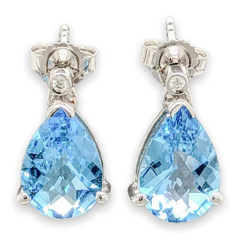 Eco-Friendly Sustainable Jewelry For Conscious Buyers 14K W Gold 3.30cttw Blue Topaz & 0.02cttw H/SI2 Diamond Drop Earrings Eco-Friendly Sustainable Jewelry For Conscious Buyers 14K W Gold 3.30cttw Blue Topaz & 0.02cttw H/SI2 Diamond Drop Earrings