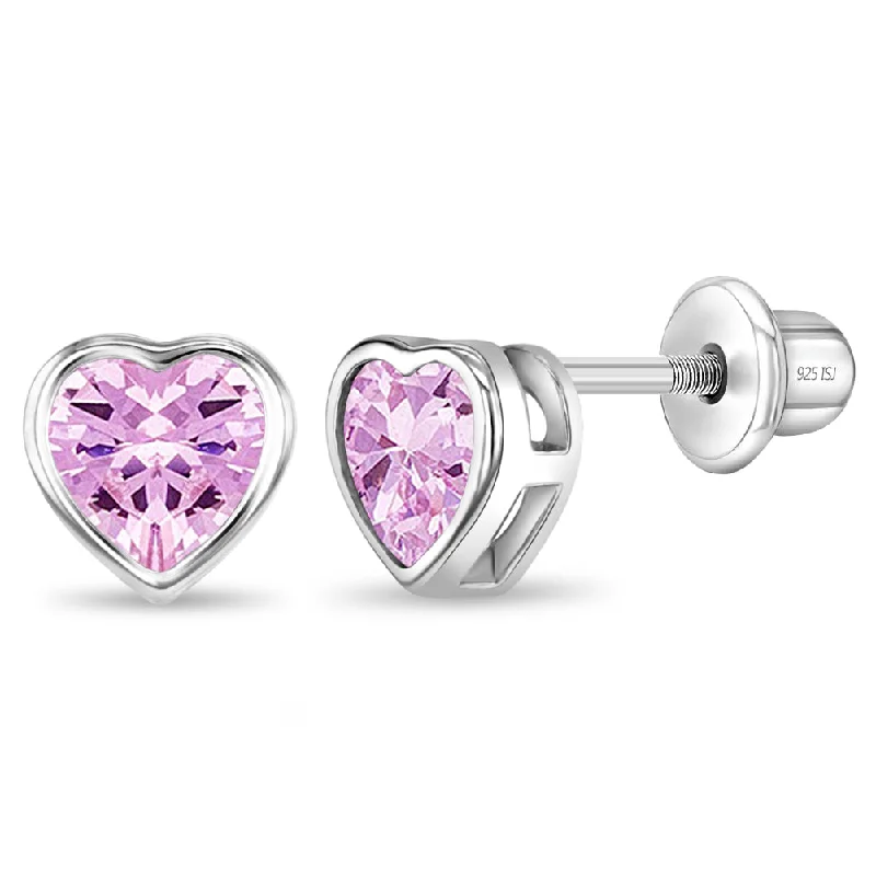 Premium Diamond Jewelry For Unforgettable Moments Bezel CZ Heart Baby / Toddler / Kids Earrings Screw Back - Sterling Silver Premium Diamond Jewelry For Unforgettable Moments Bezel CZ Heart Baby / Toddler / Kids Earrings Screw Back - Sterling Silver