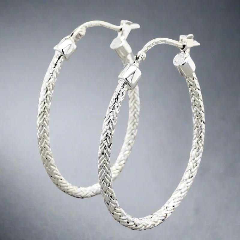Personalized Engraved Jewelry For Meaningful Gifts SS Woven 2.2mm Oval Hoop Earrings