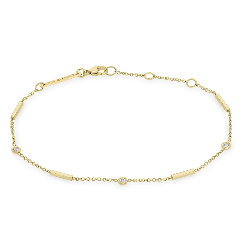 14k Horizontal Bar & Floating Diamond Station Bracelet