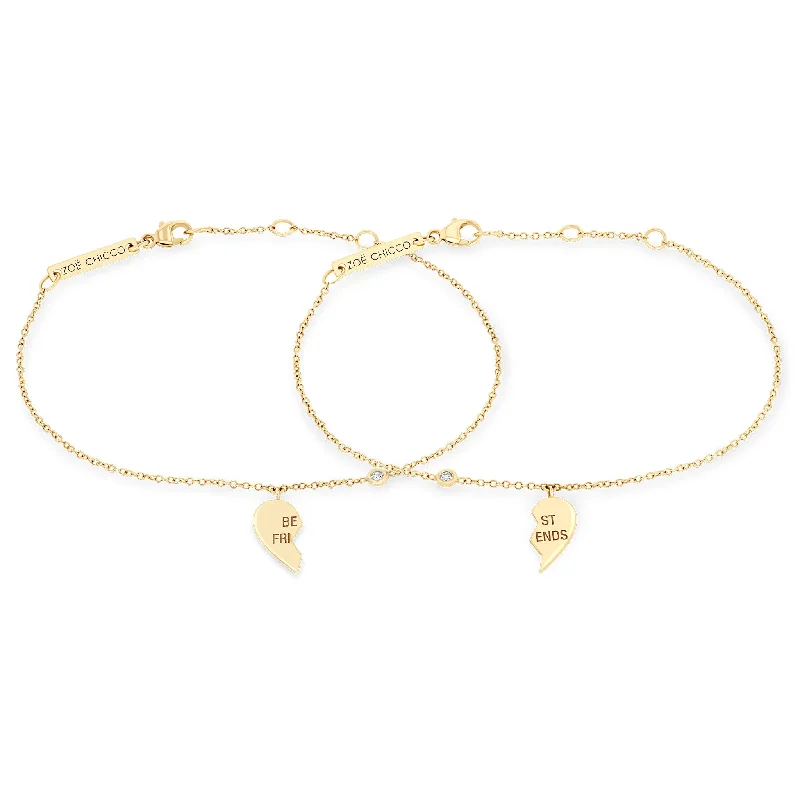 14k Midi Bitty BEST FRIENDS Charm & Diamond Bracelet Set