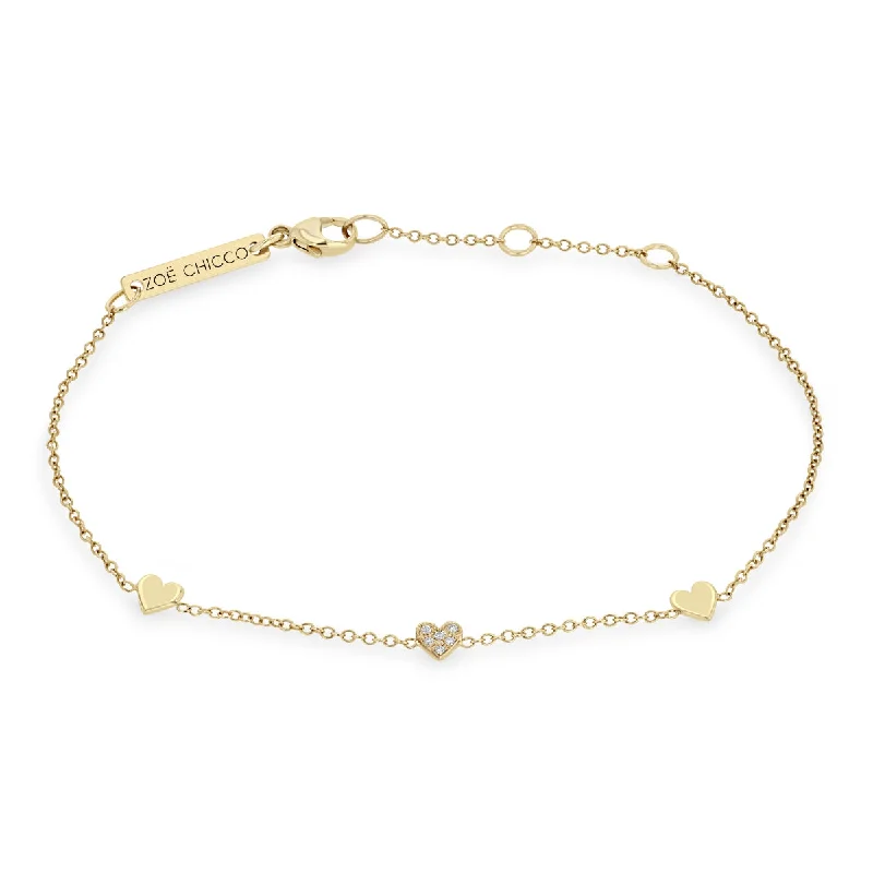 14k Itty Bitty Heart Trio Station Bracelet